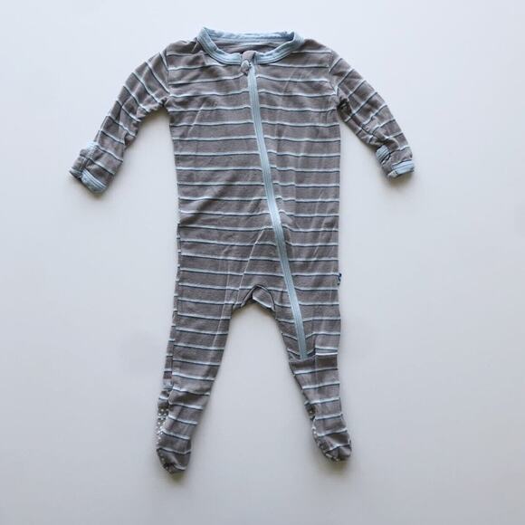 Kickee Pants Boy Parisian Stripe Zip Footie - Picture 2 of 7